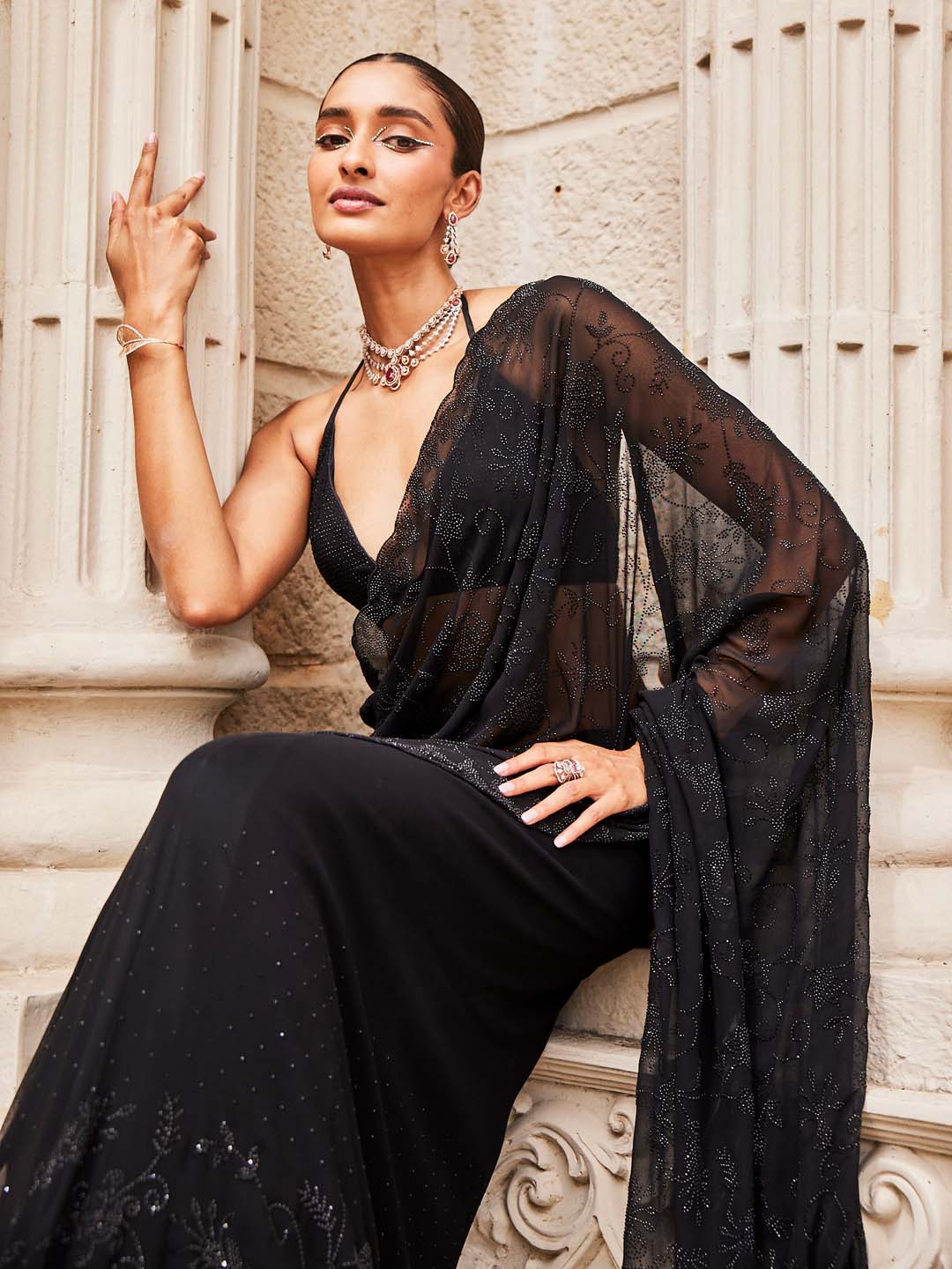 Swarovski Jaal Embroidered Georgette Saree
