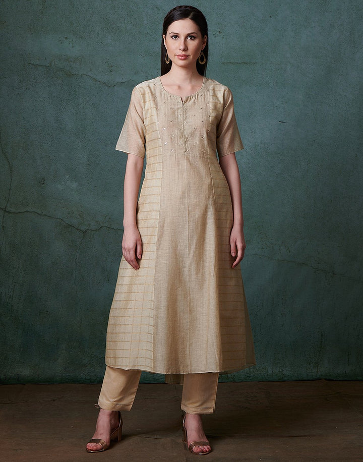 MBZ Meena Bazaar-Beige Cotton Chanderi Kurti