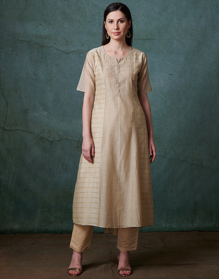 MBZ Meena Bazaar-Beige Cotton Chanderi Kurti