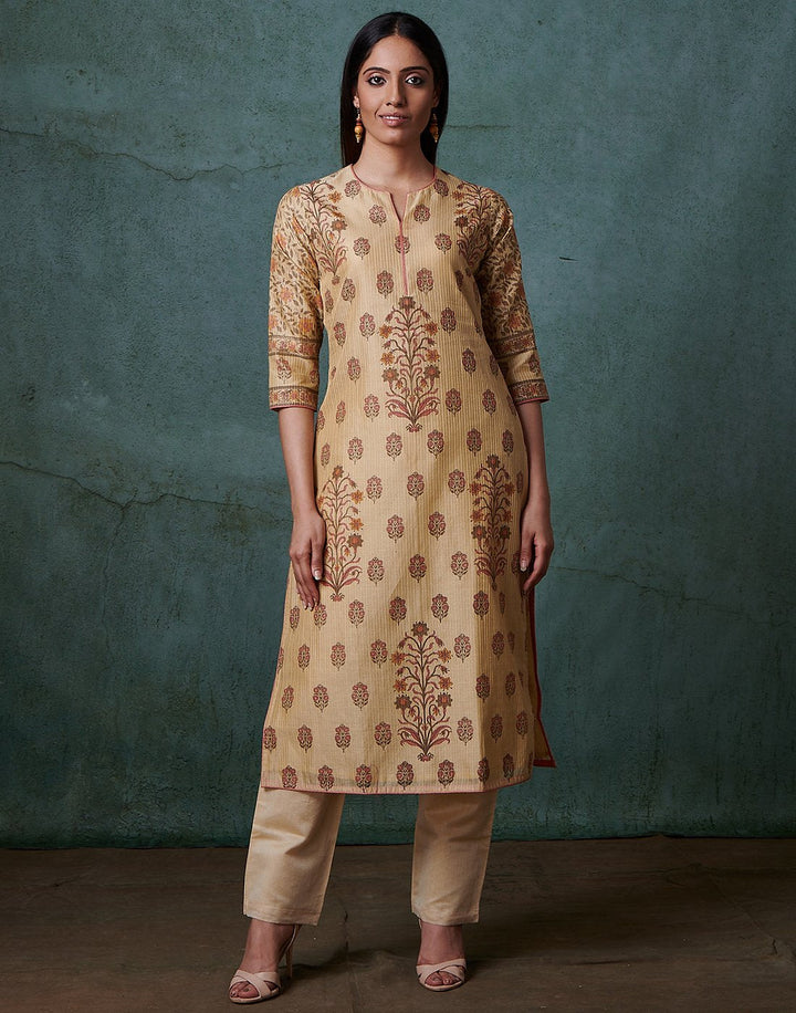 Beige Cotton Chanderi Kurti