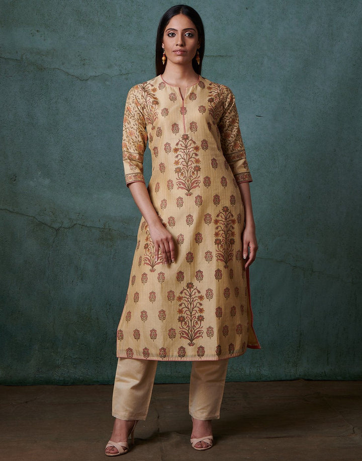 Beige Cotton Chanderi Kurti