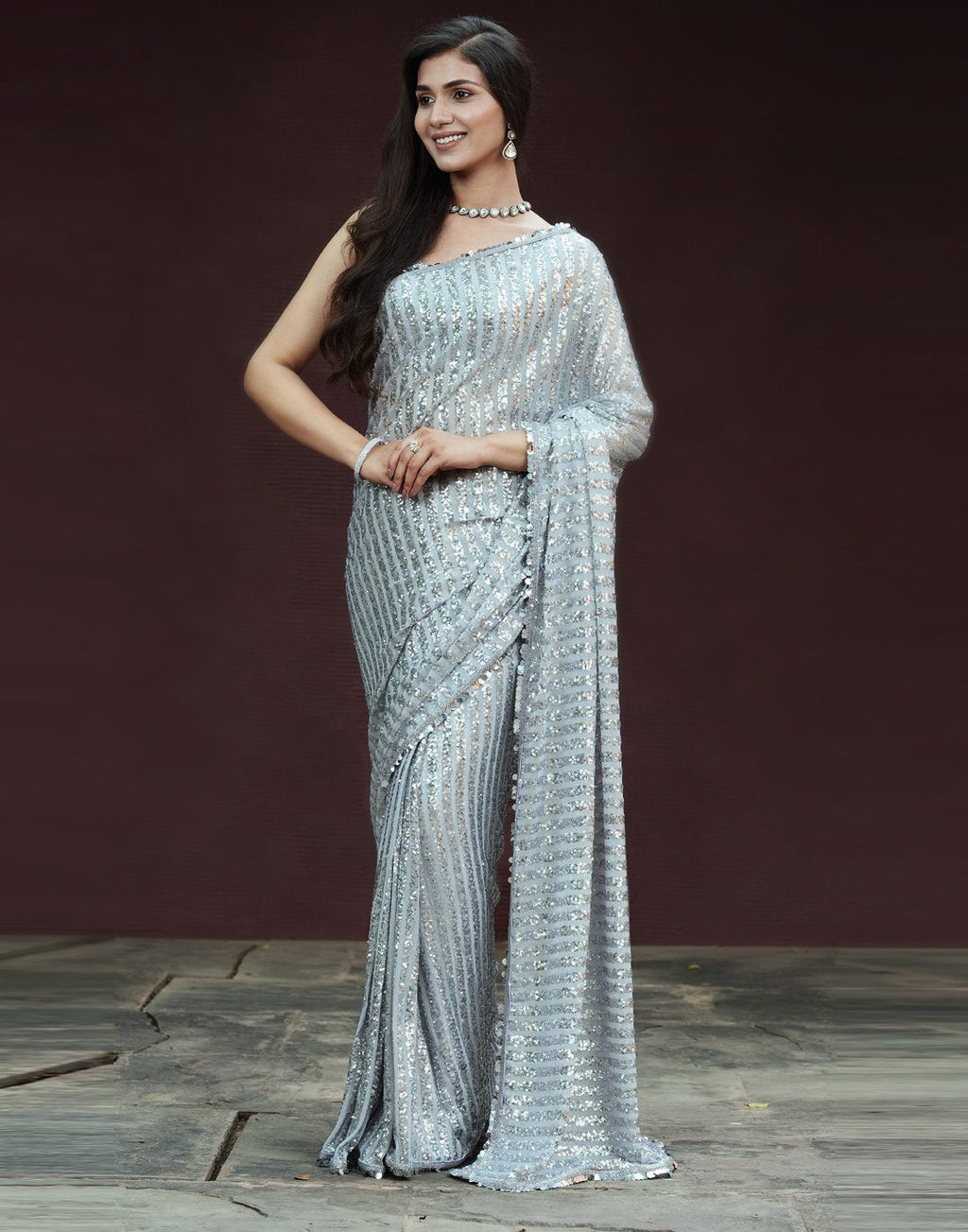 Embroidered Sequence Net Saree