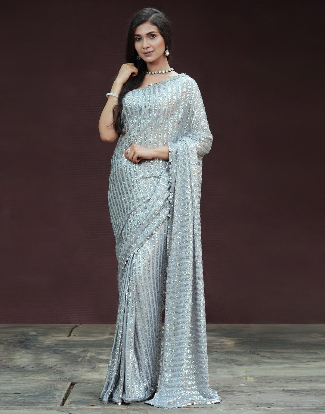 Embroidered Sequence Net Saree