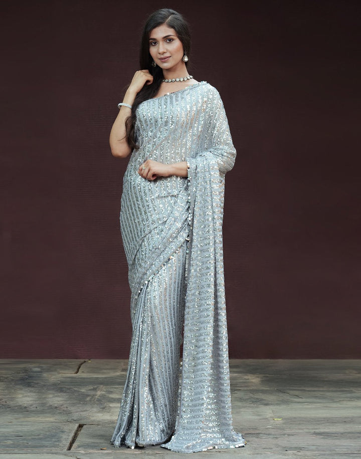 Embroidered Sequence Net Saree