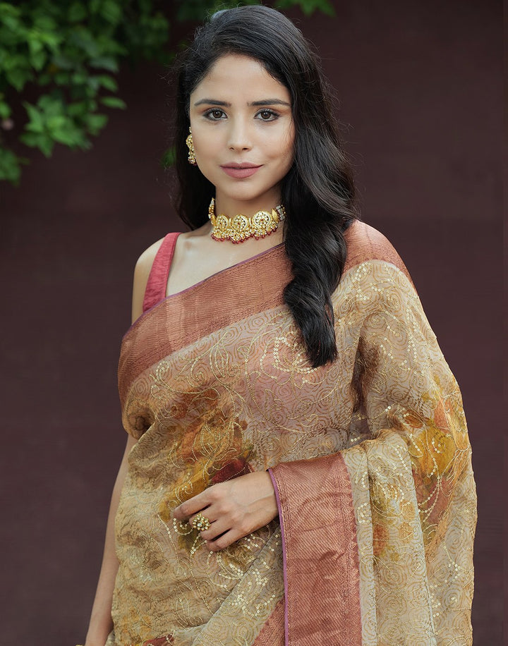 Printed Organza Kora Saree