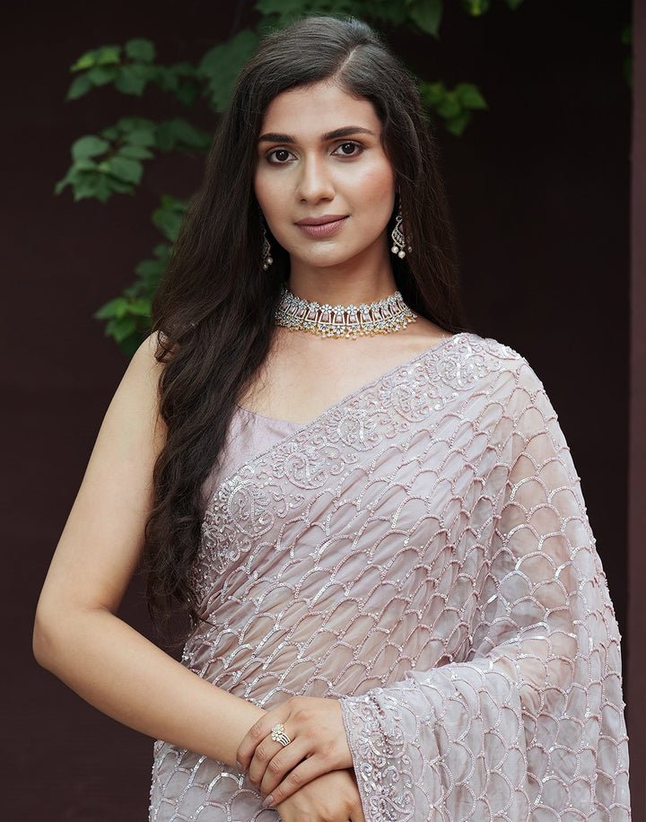 Embroidered Sequence Organza Kora Saree