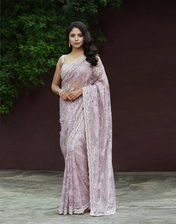 Lace Saree With Stone Work