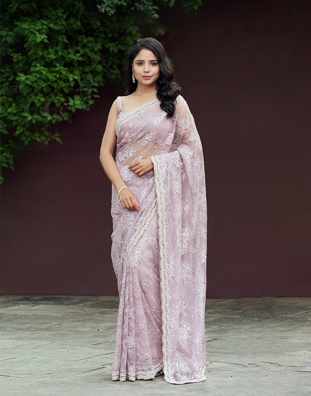 Lace Saree With Stone Work