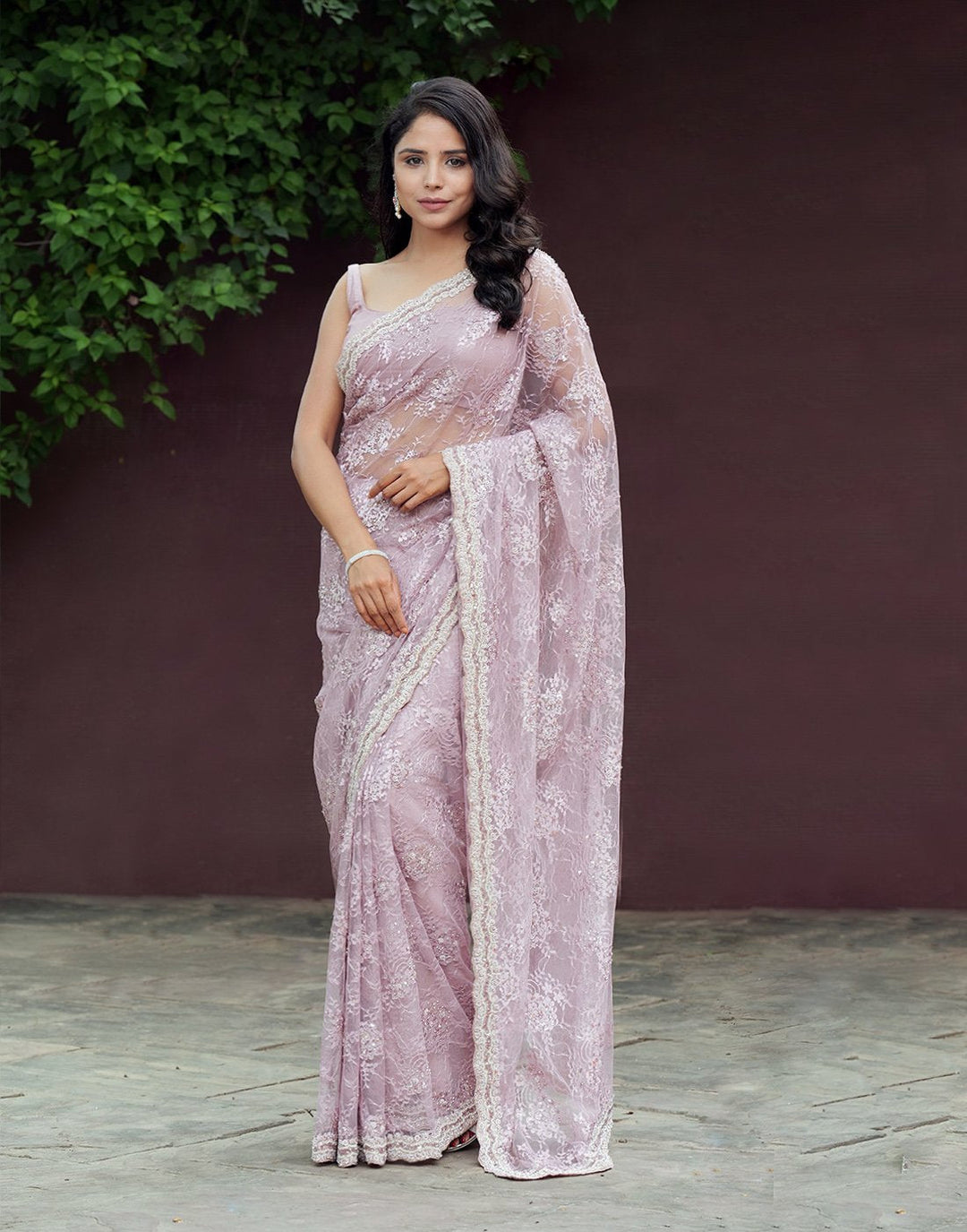 Lace Saree With Stone Work