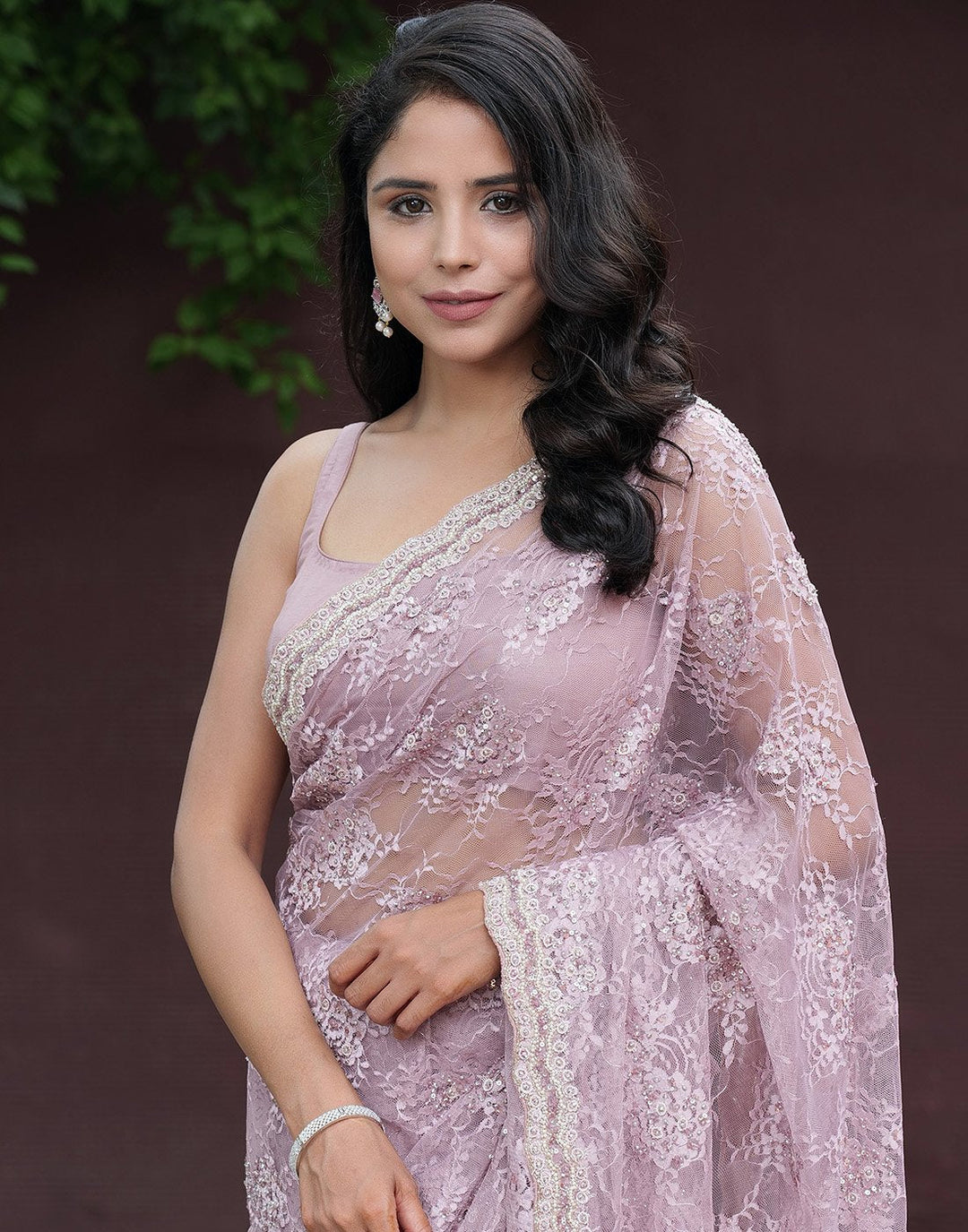 Lace Saree With Stone Work