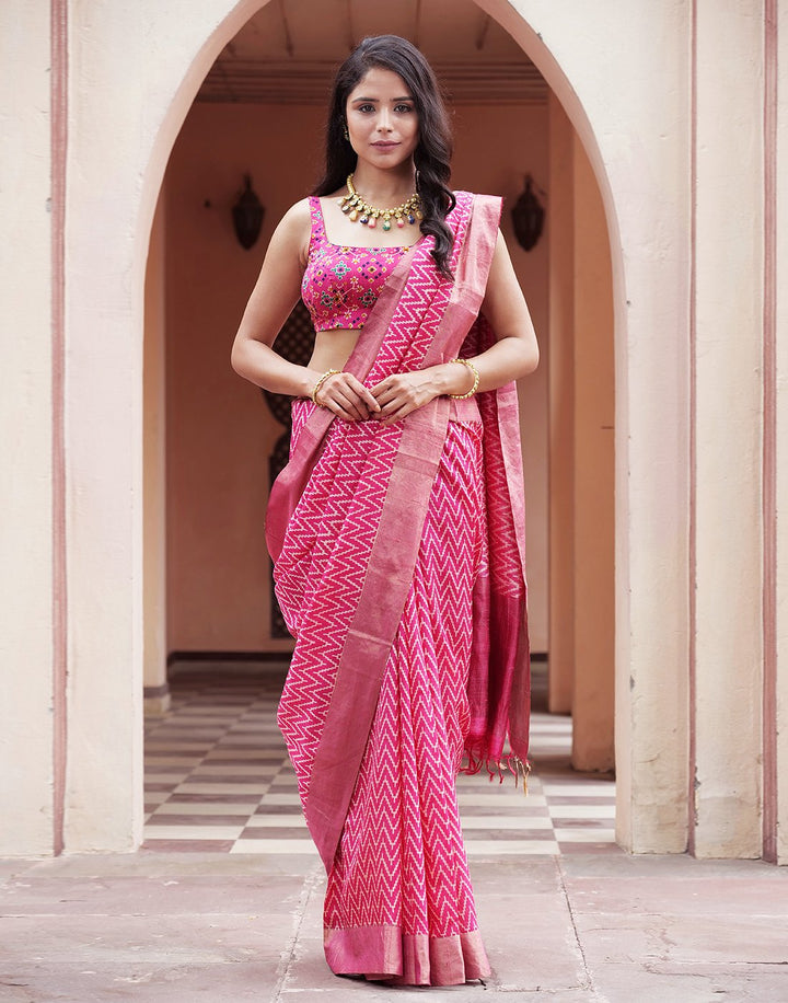 Woven Handloom Dupion Saree With Abstract Zari Border