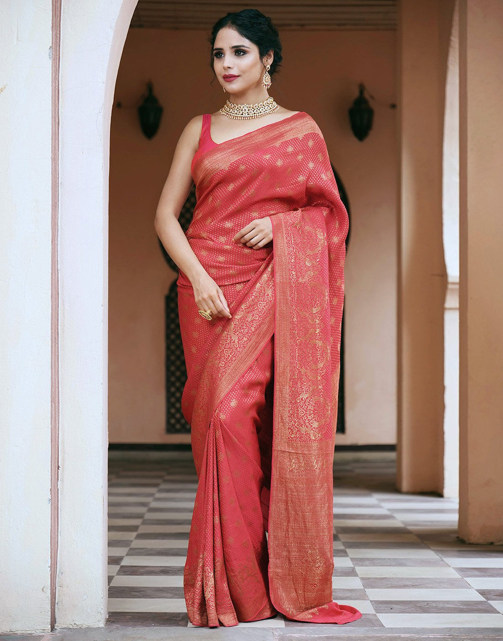 Zari Booti Crepe Saree