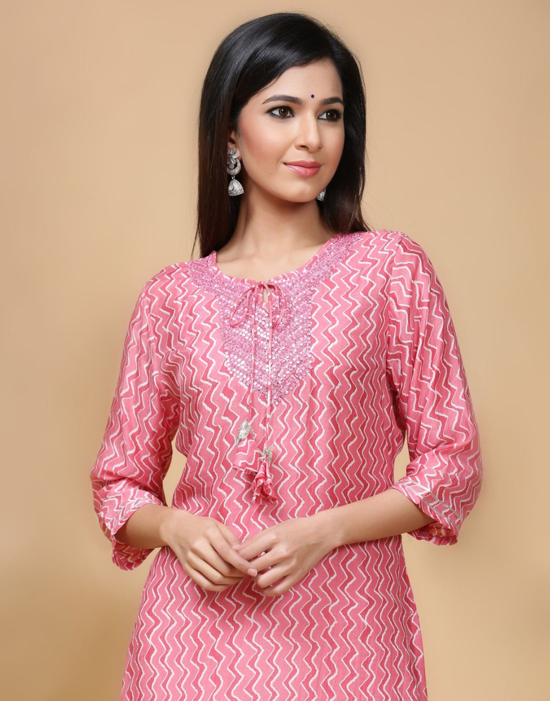Printed Cotton Muslin Kurti With Yoke Work
