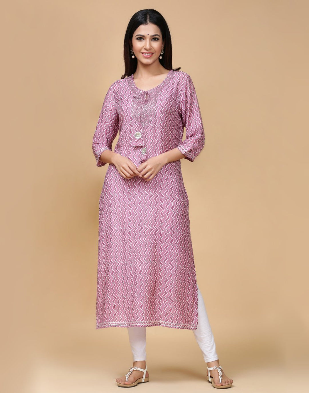 Printed Cotton Muslin Kurti With Yoke Work