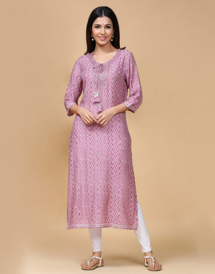 Printed Cotton Muslin Kurti With Yoke Work