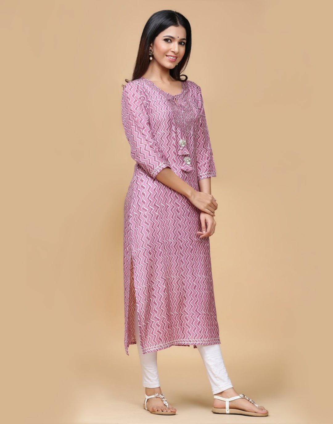 Printed Cotton Muslin Kurti With Yoke Work