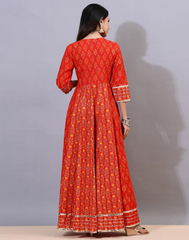 Printed Cotton Anarkali Gota Trim Kurti