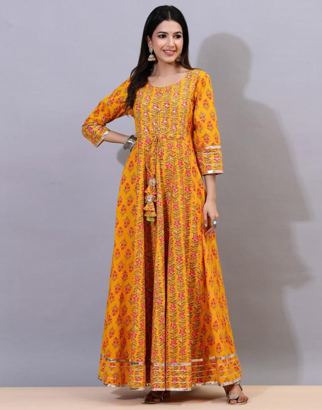 Printed Cotton Anarkali Gota Trim Kurti