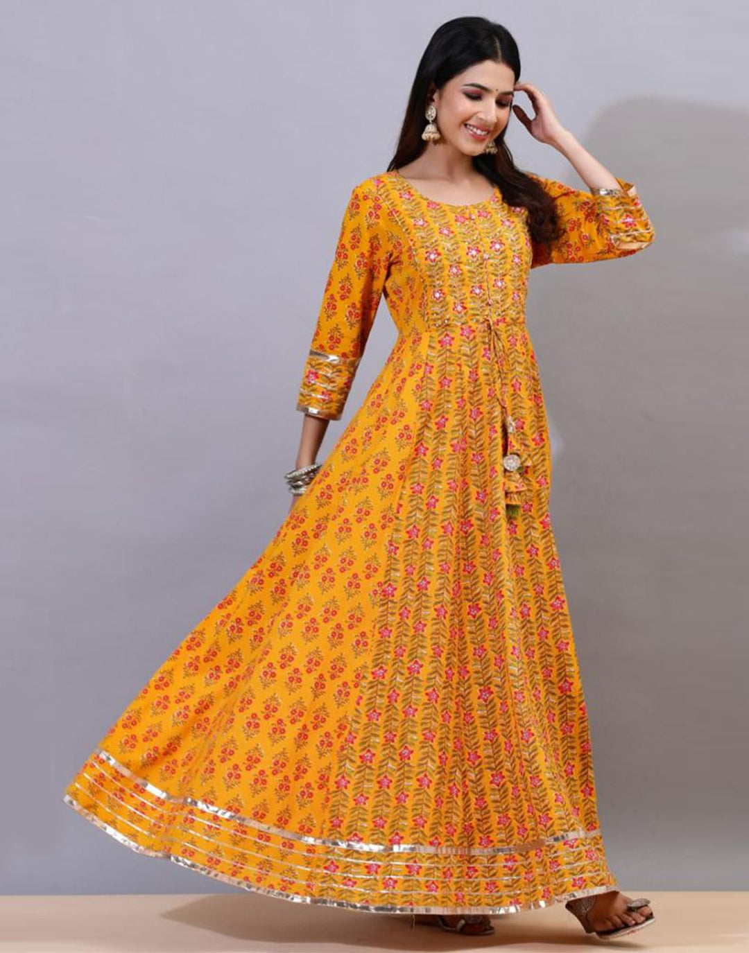 Printed Cotton Anarkali Gota Trim Kurti