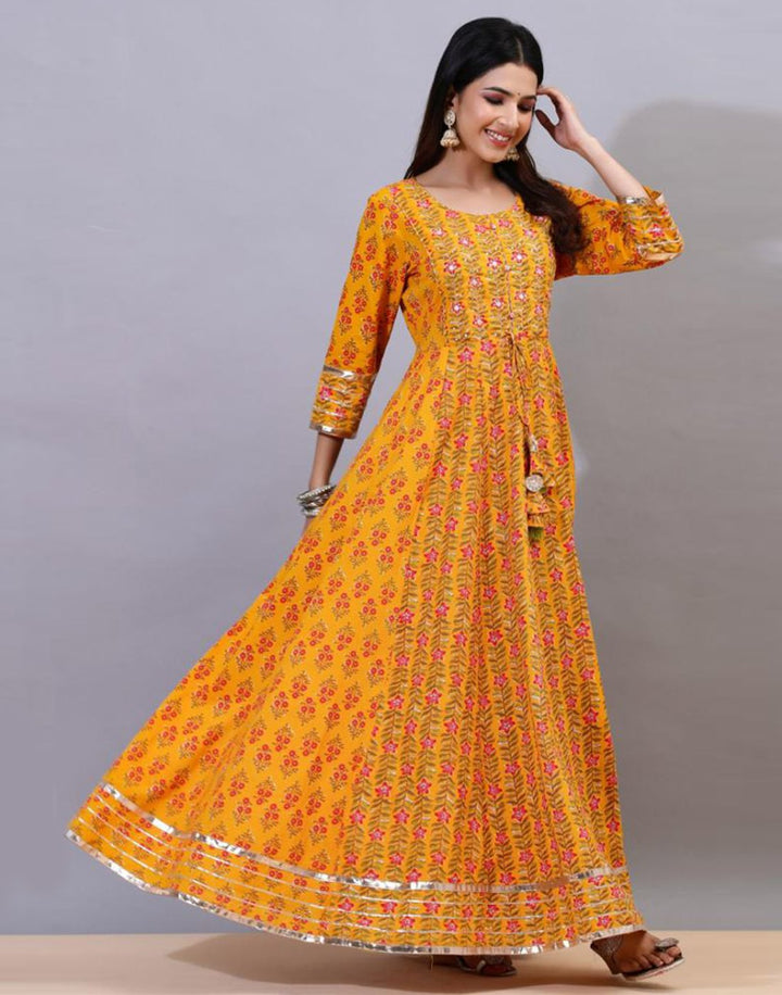 Printed Cotton Anarkali Gota Trim Kurti