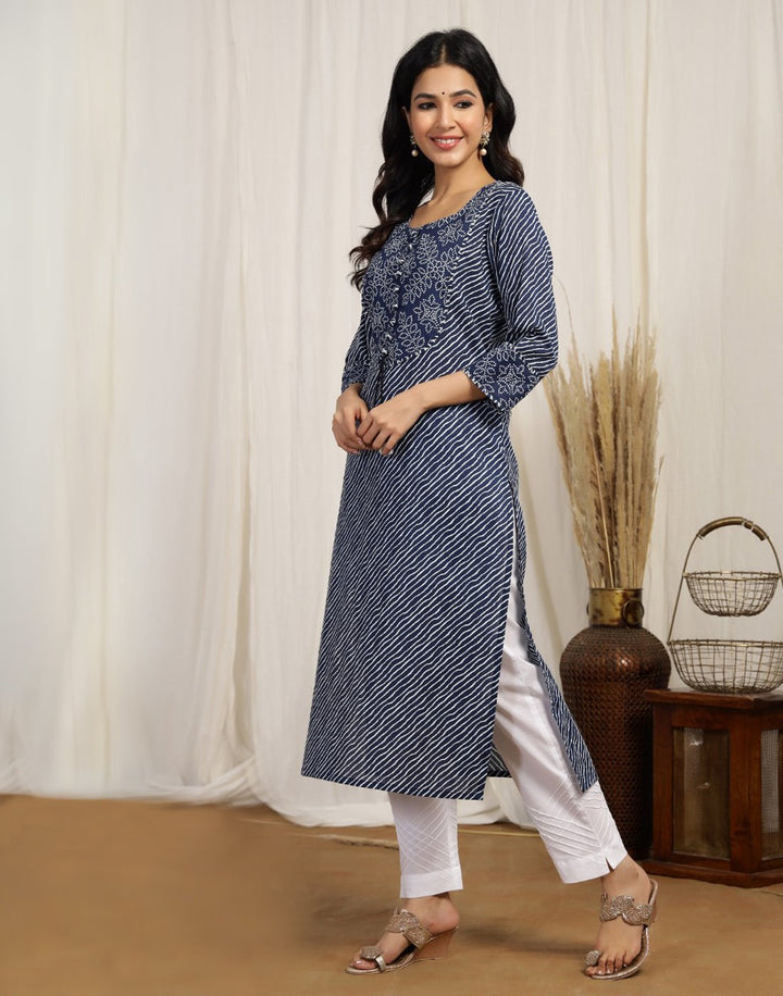 Leheriya Print Cotton Kurti Yoke Detail