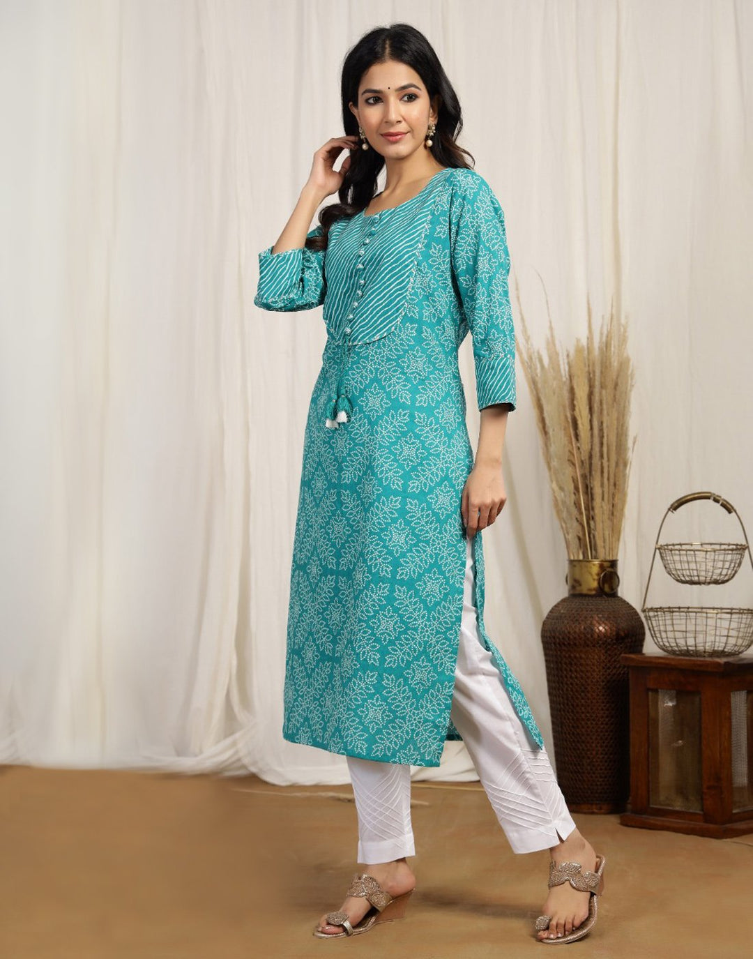 Printed Cotton Kurti with Yoke Detail