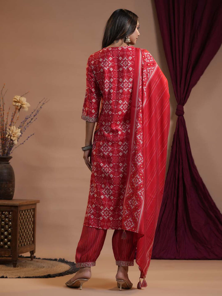 Floral Printed Cotton Kurta With Pants &amp; Dupatta