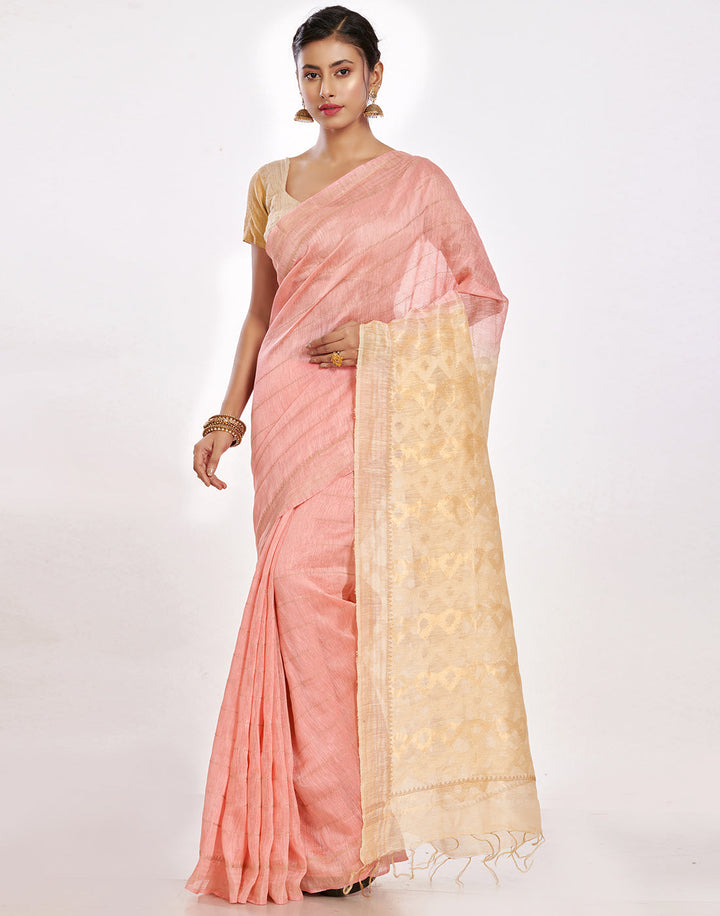 MBZ Meena Bazaar-Cotton Linen Saree With Embroidery