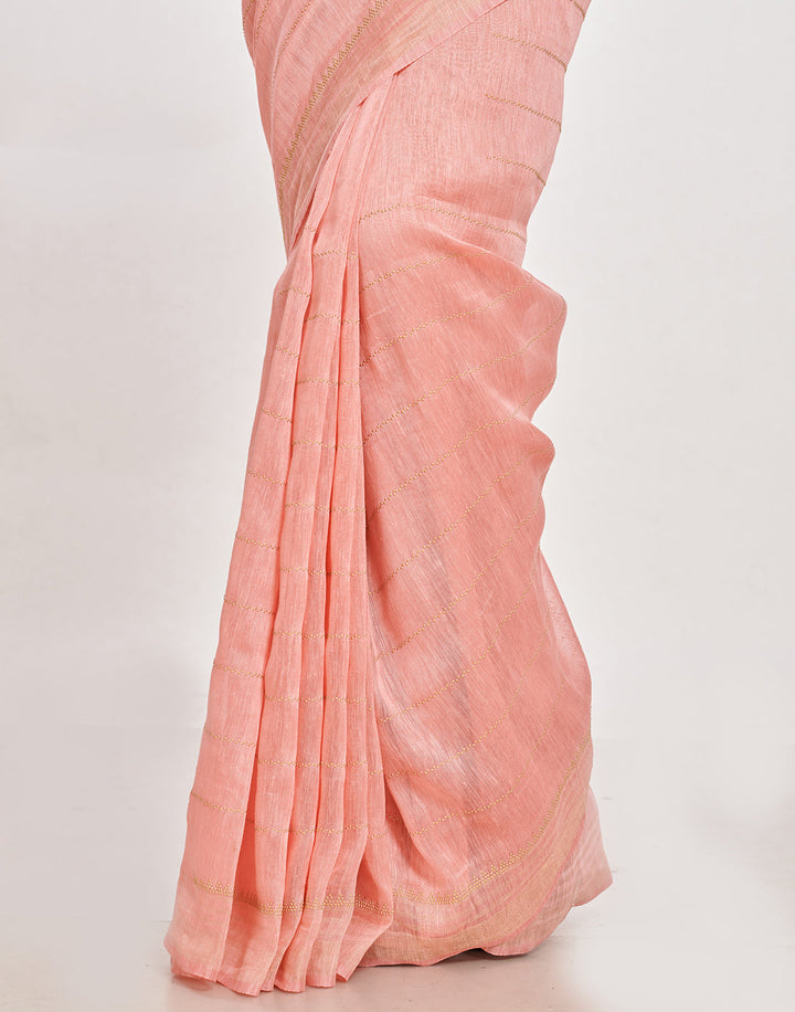 MBZ Meena Bazaar-Cotton Linen Saree With Embroidery