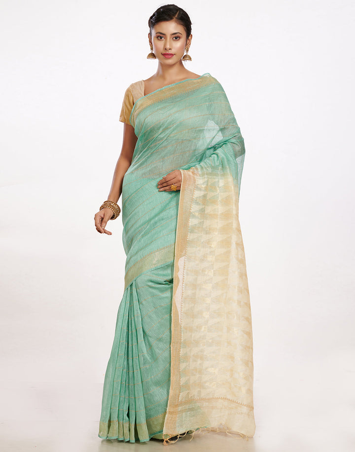 MBZ Meena Bazaar-Cotton Linen Saree With Embroidery