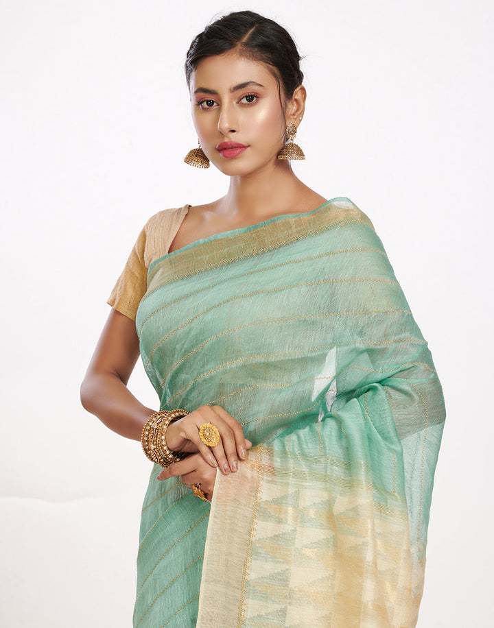 MBZ Meena Bazaar-Cotton Linen Saree With Embroidery