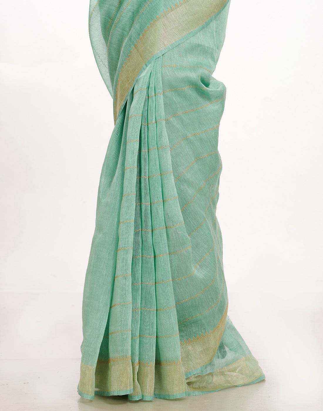 MBZ Meena Bazaar-Cotton Linen Saree With Embroidery