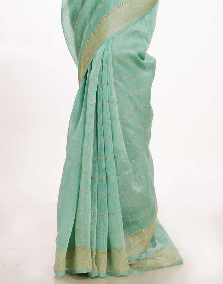 MBZ Meena Bazaar-Cotton Linen Saree With Embroidery