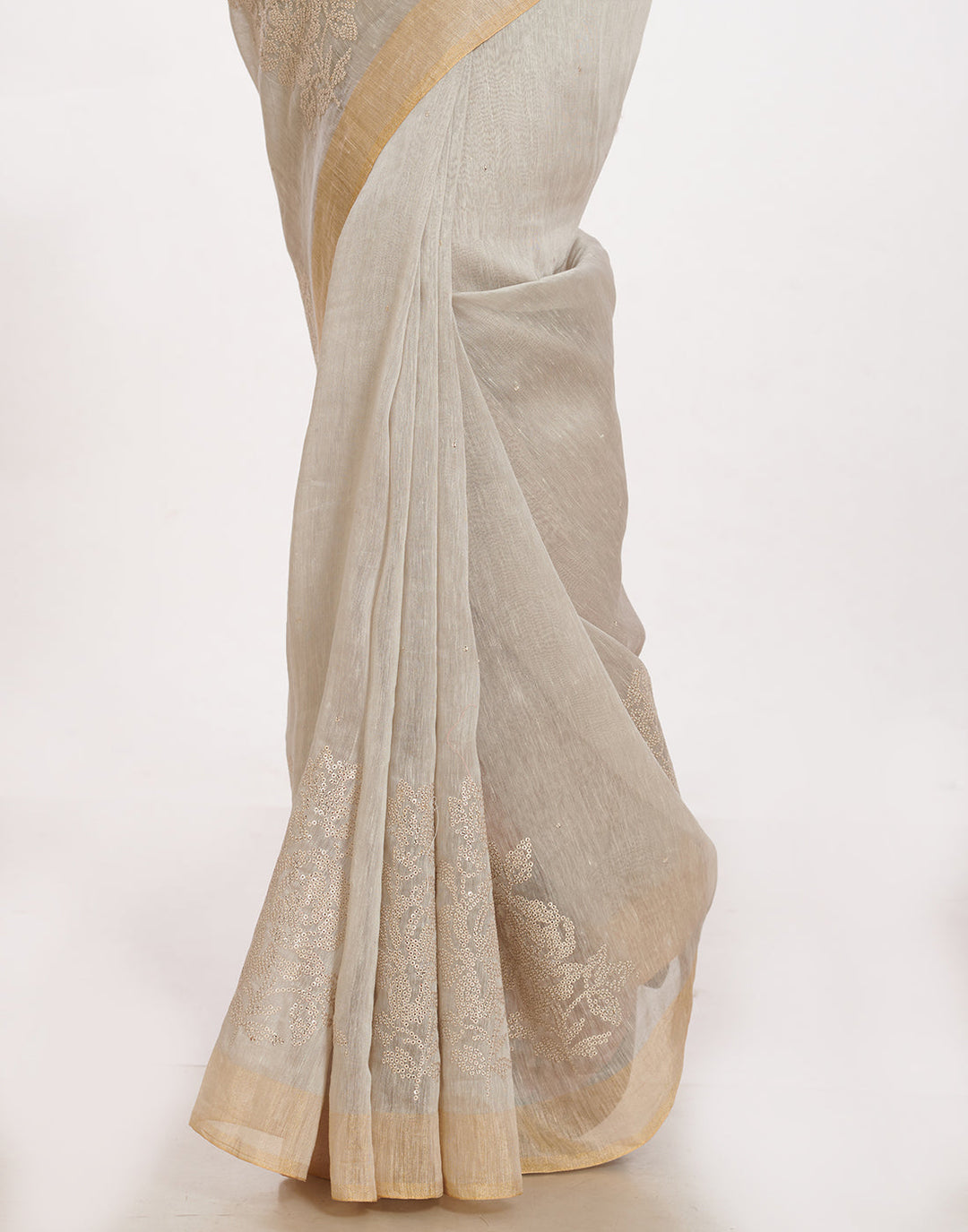MBZ Meena Bazaar-Cotton Linen Saree With Embroidery