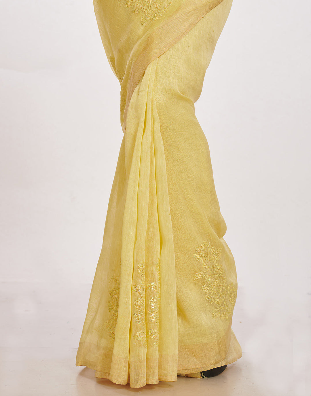 MBZ Meena Bazaar-Cotton Linen Saree With Embroidery