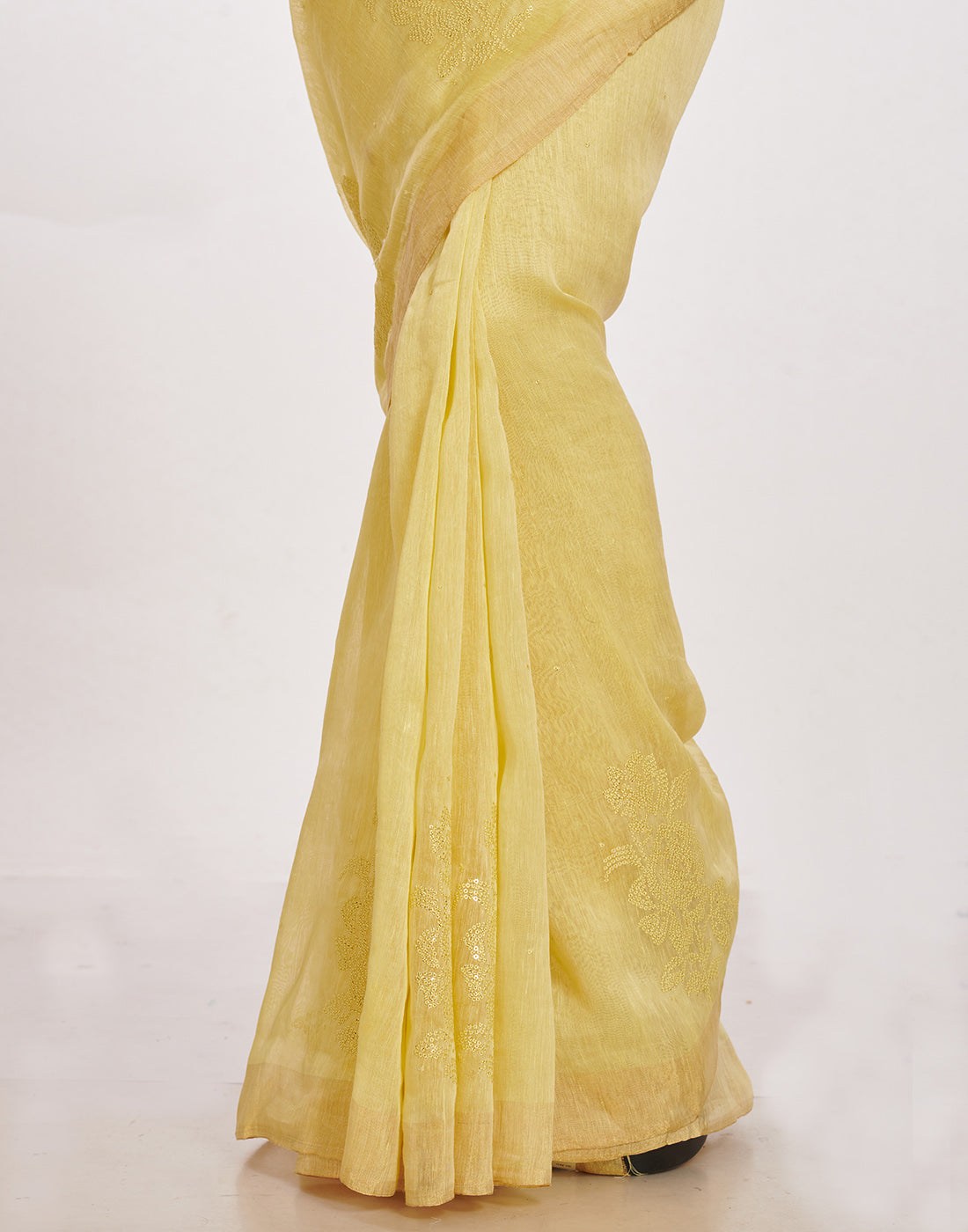 MBZ Meena Bazaar-Cotton Linen Saree With Embroidery