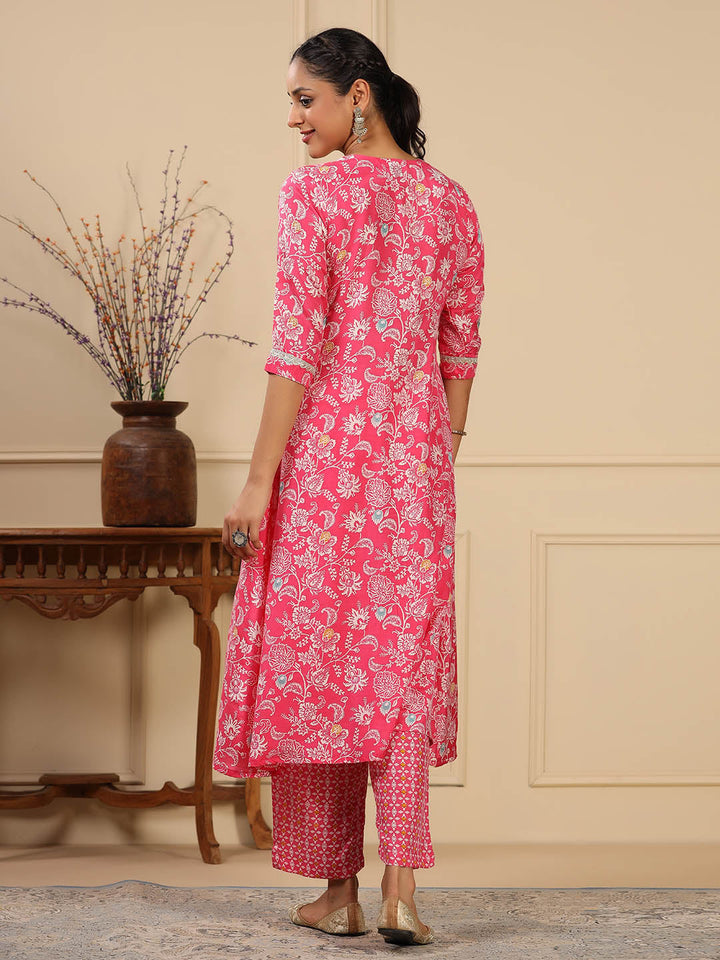 Floral Printed Muslin Anarkali Kurta Set