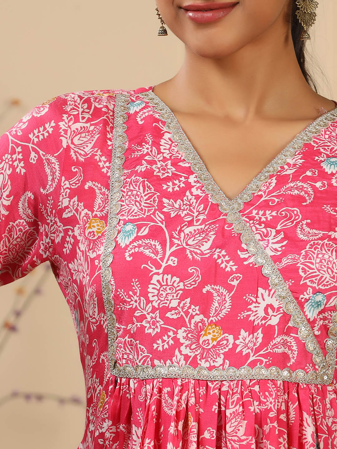 Floral Printed Muslin Anarkali Kurta Set