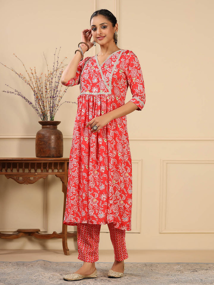 Floral Printed Muslin Anarkali Kurta Set
