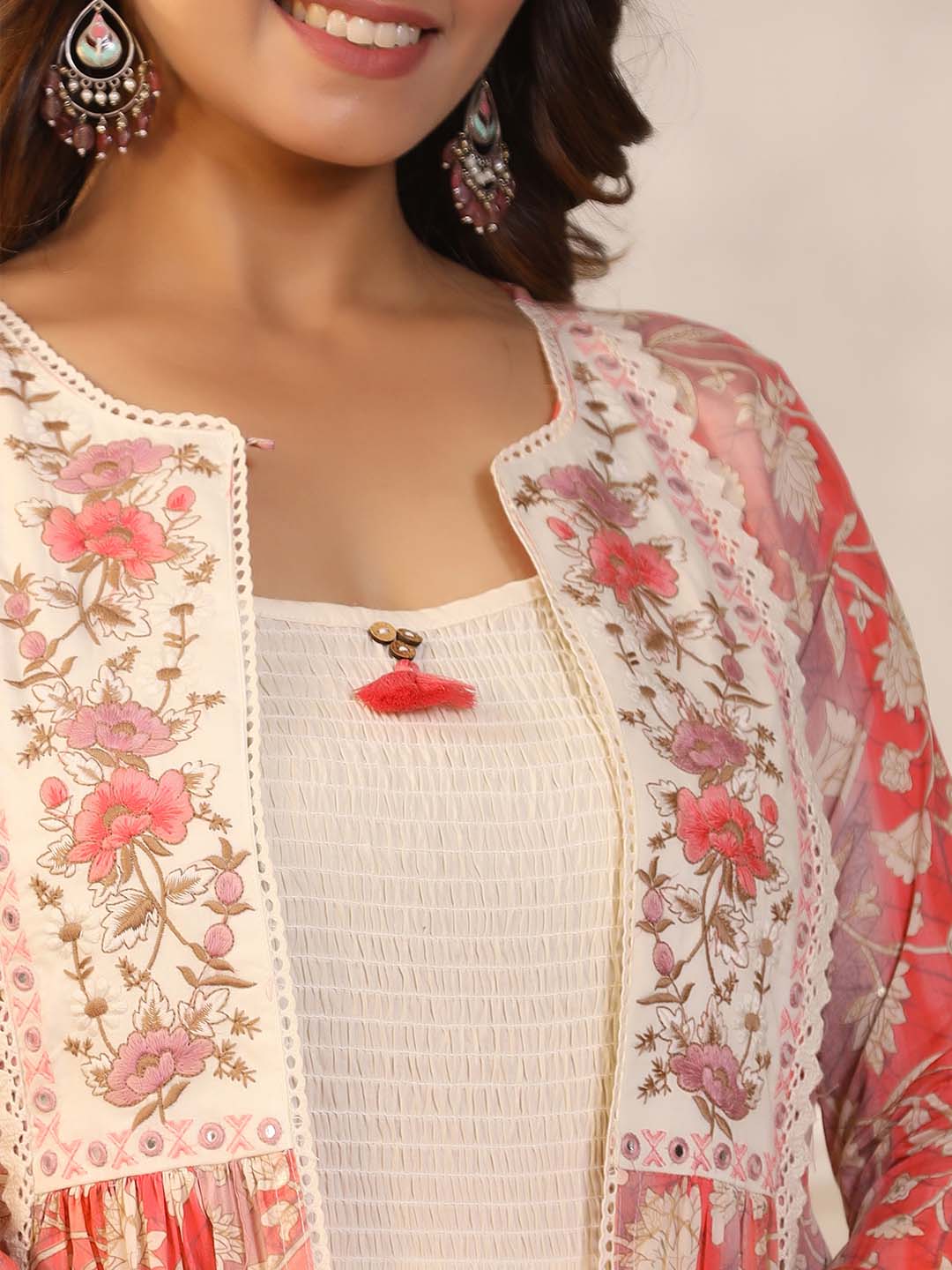 Floral Printed Cotton Gown With Jacket