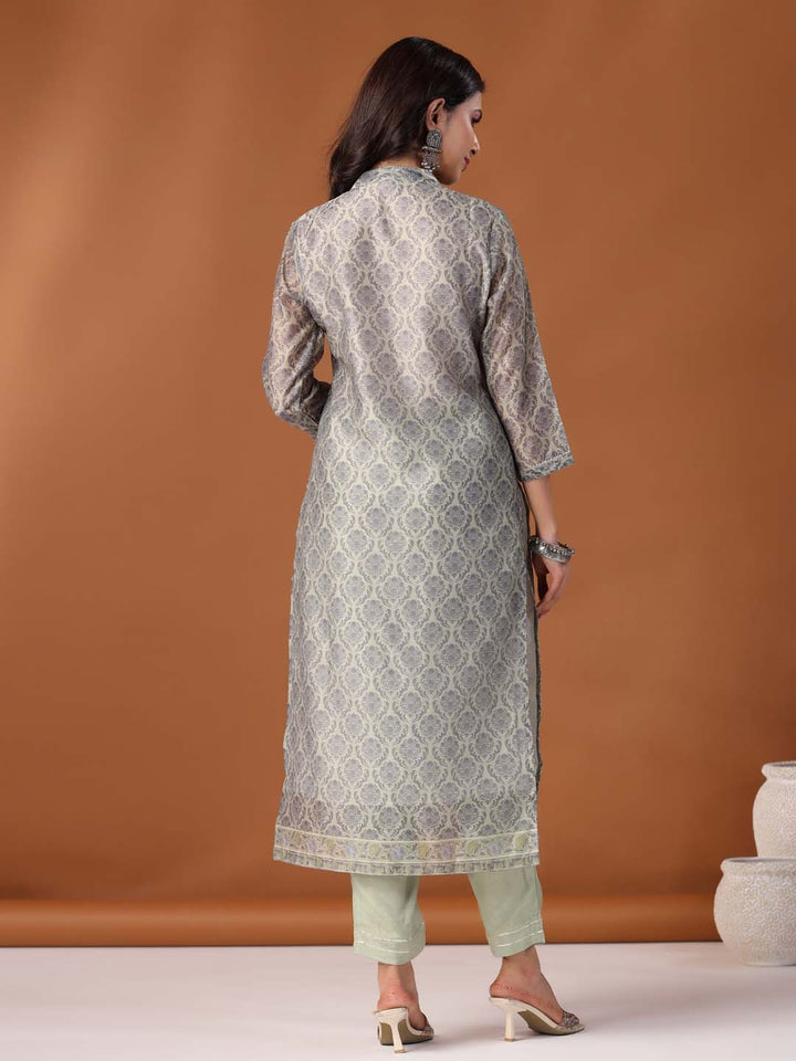 Printed Cotton Kurta With Pants &amp; Dupatta