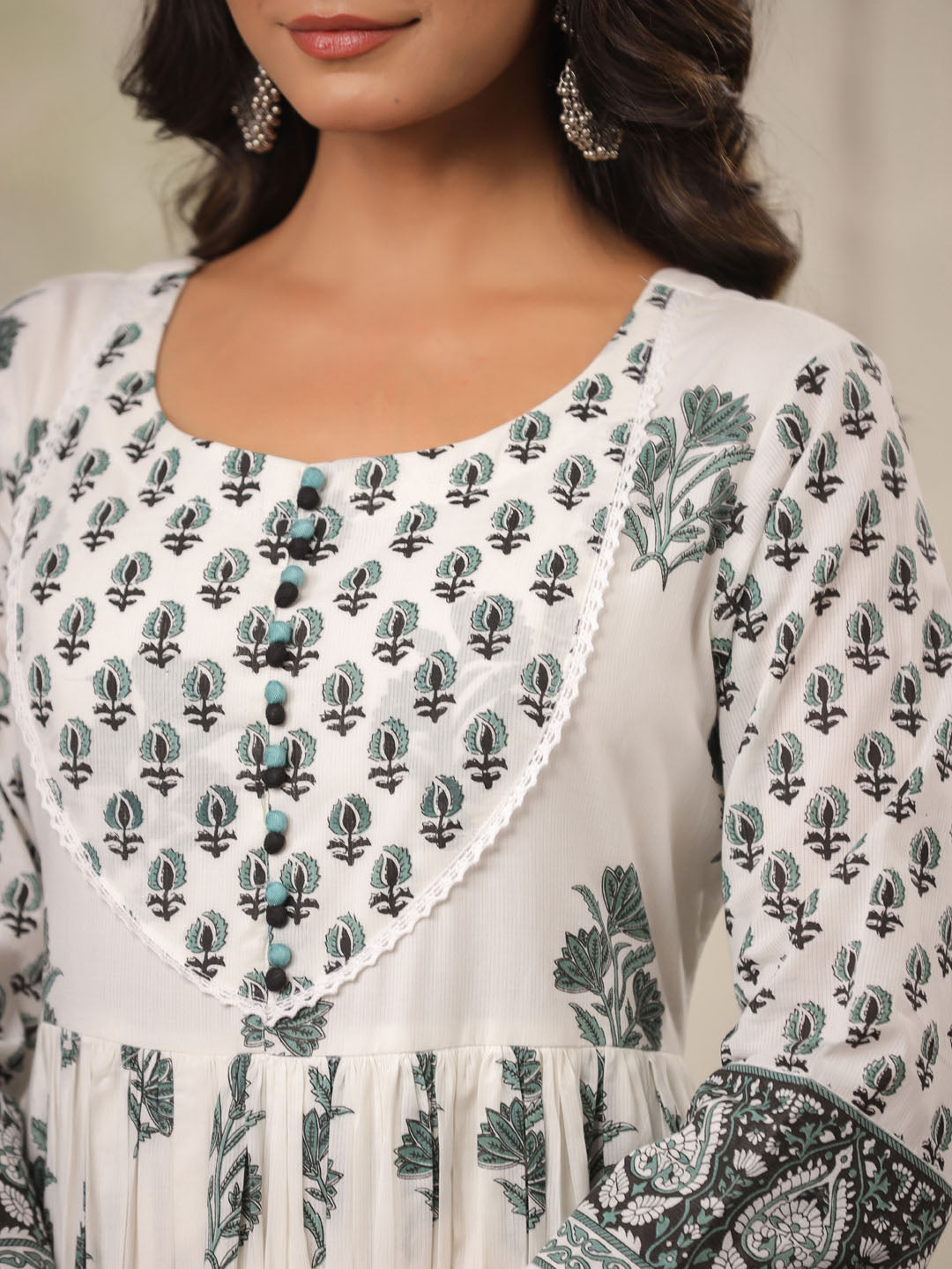 Floral Printed Cotton Kurta With Pants &amp; Dupatta