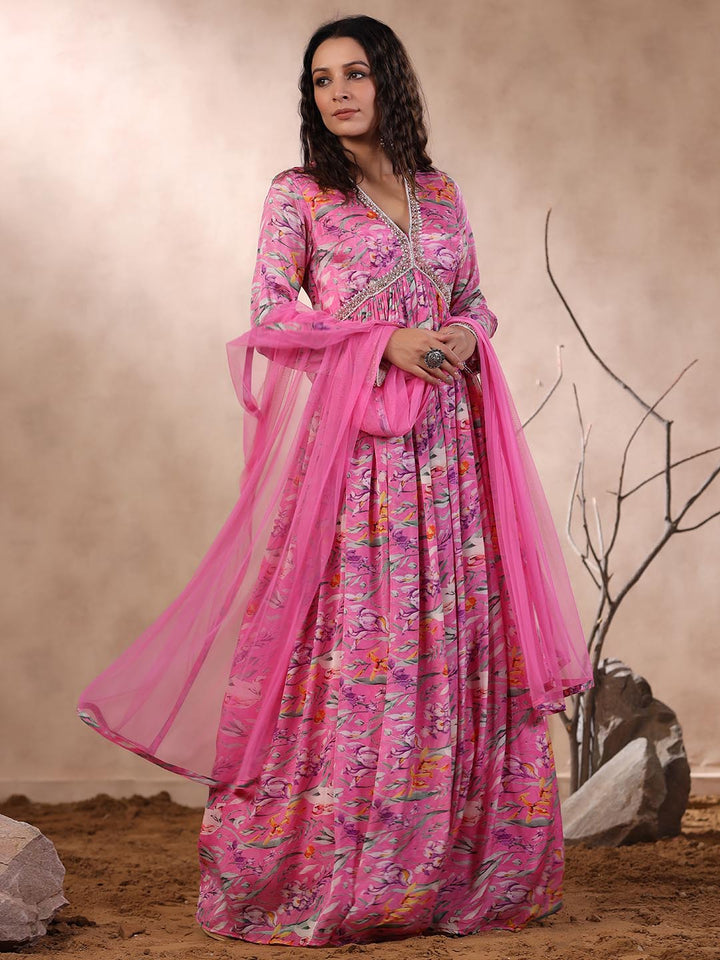 Printed Anarkali Cotton Kurta With Dupatta