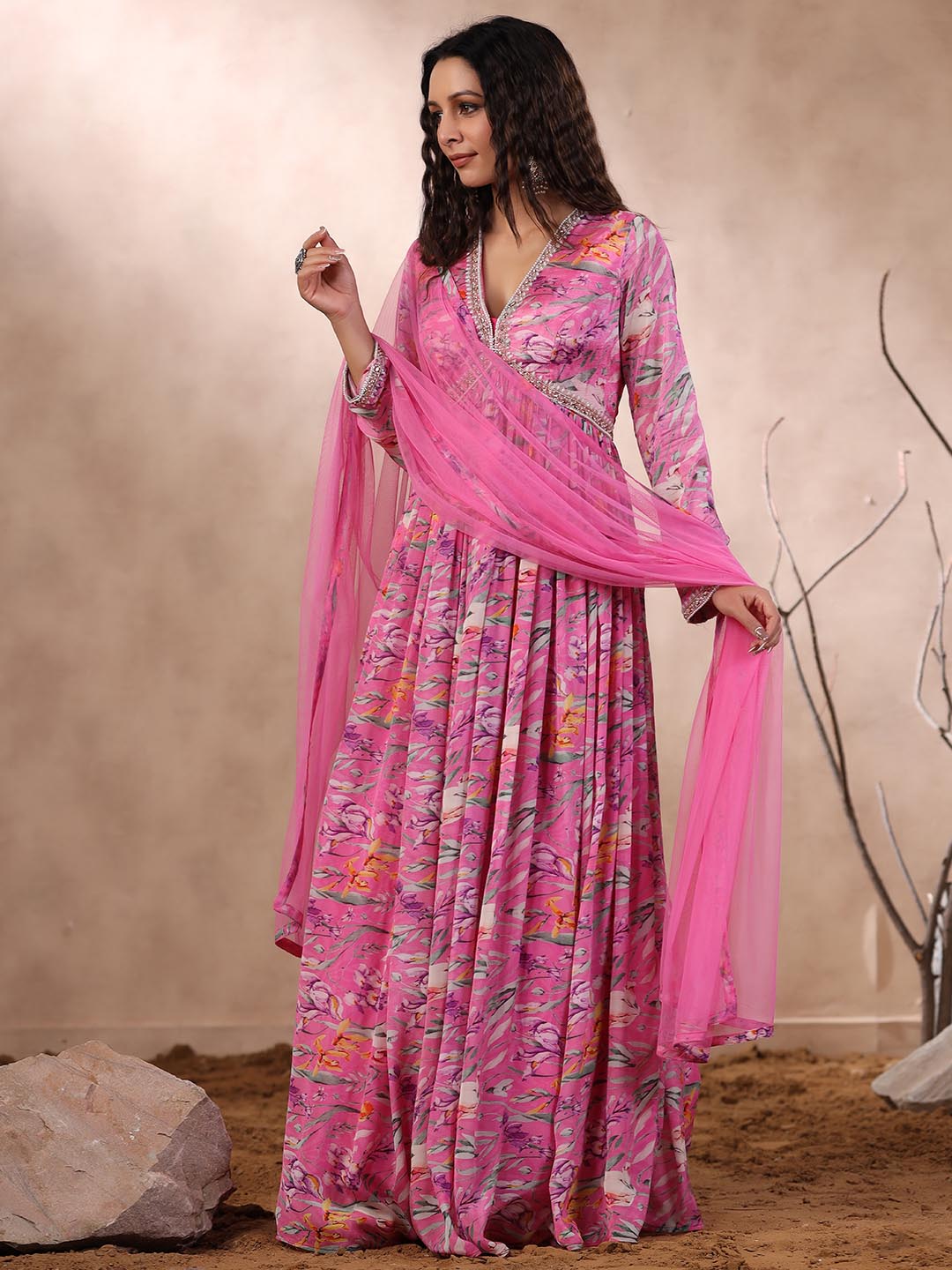 Printed Anarkali Cotton Kurta With Dupatta