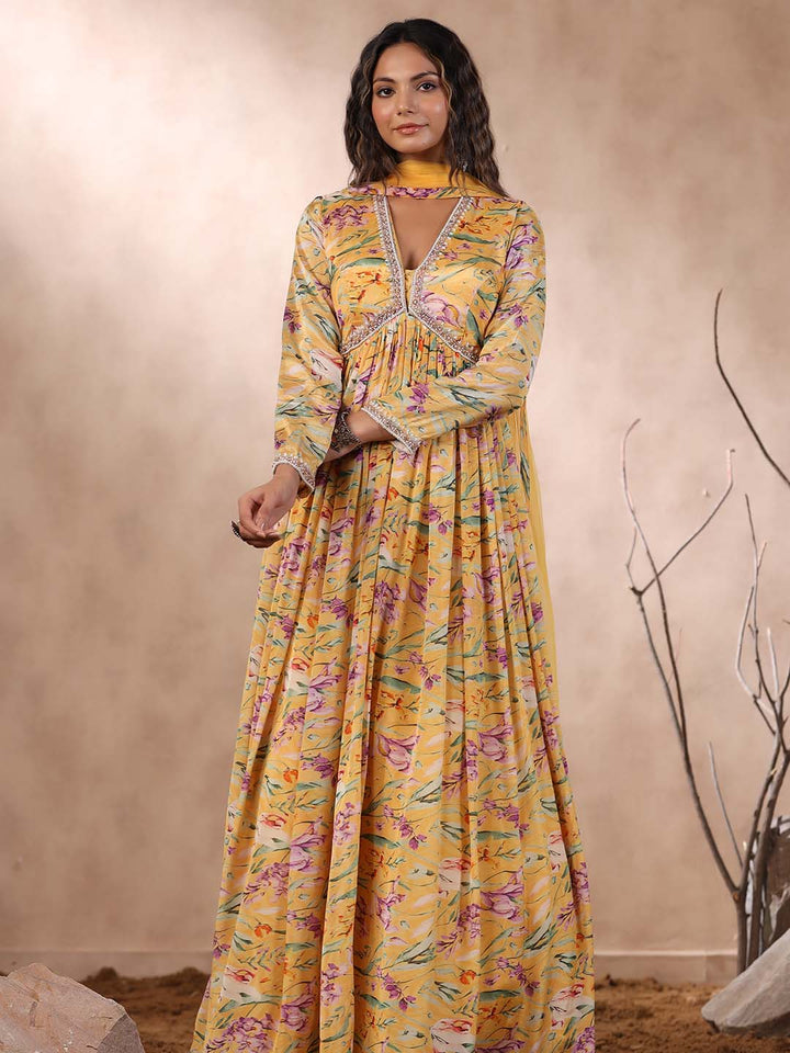 Printed Anarkali Cotton Kurta With Dupatta