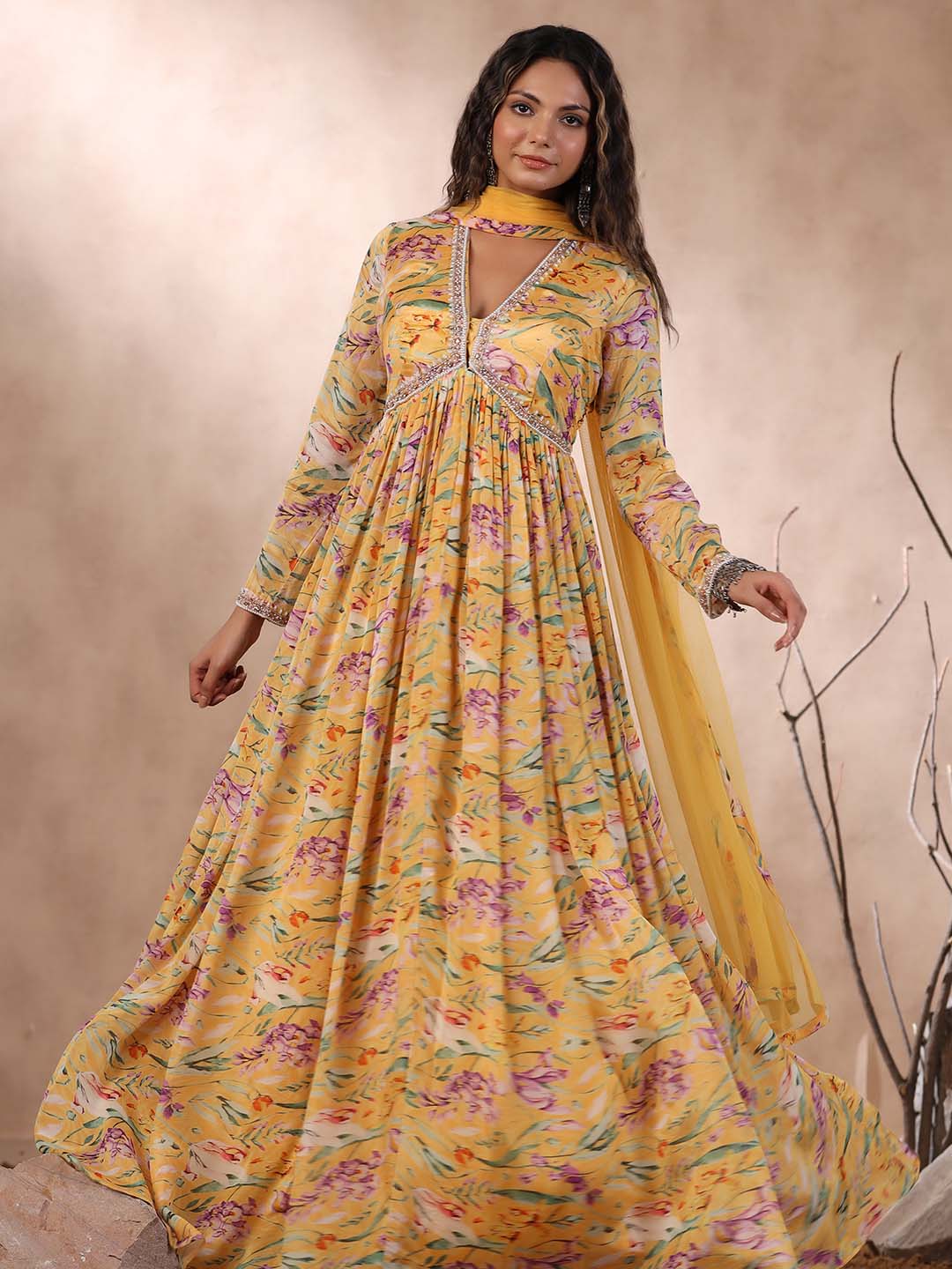 Printed Anarkali Cotton Kurta With Dupatta