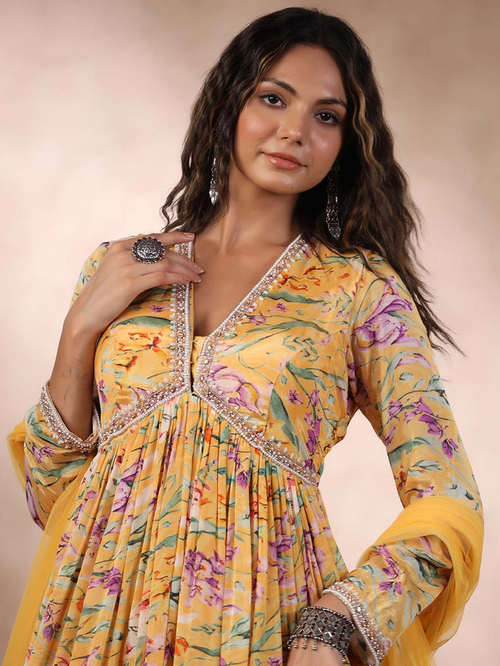 Printed Anarkali Cotton Kurta With Dupatta