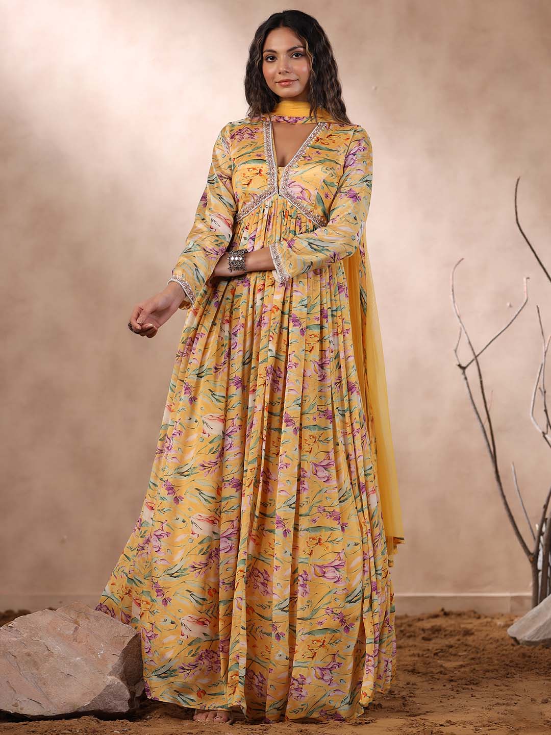Printed Anarkali Cotton Kurta With Dupatta