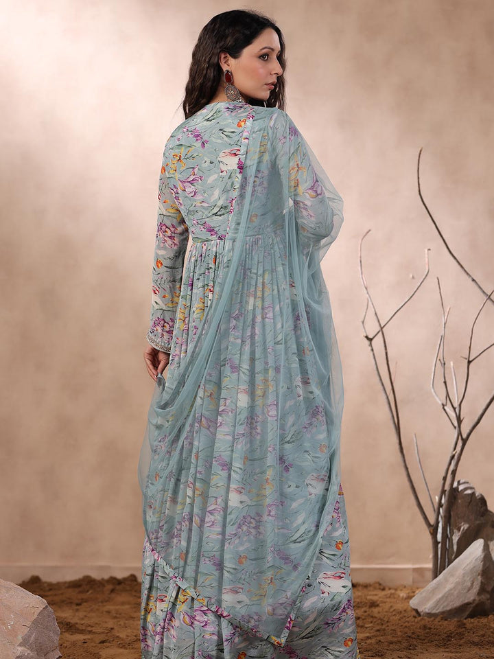 Printed Anarkali Cotton Kurta With Dupatta