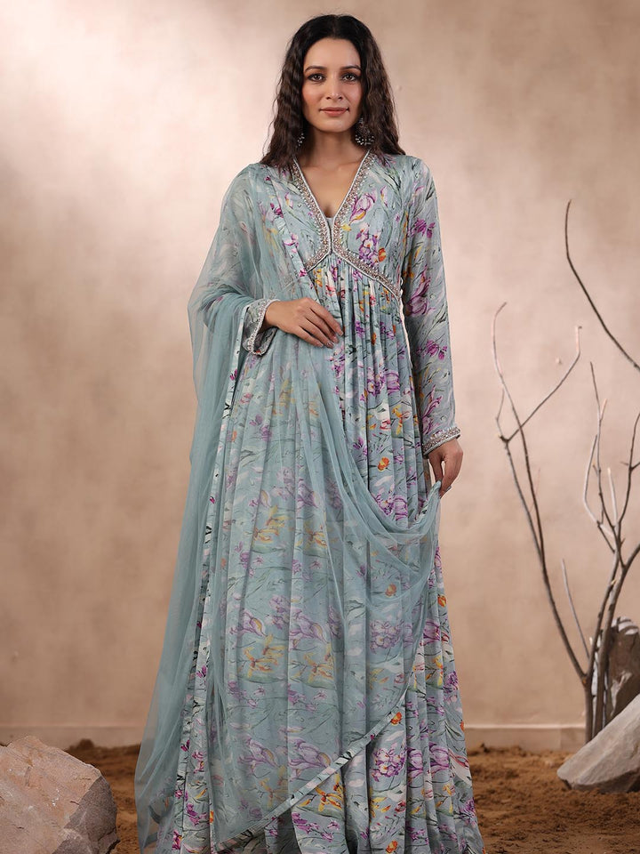 Printed Anarkali Cotton Kurta With Dupatta
